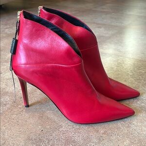 Elegant Red Leather Ankle Boots